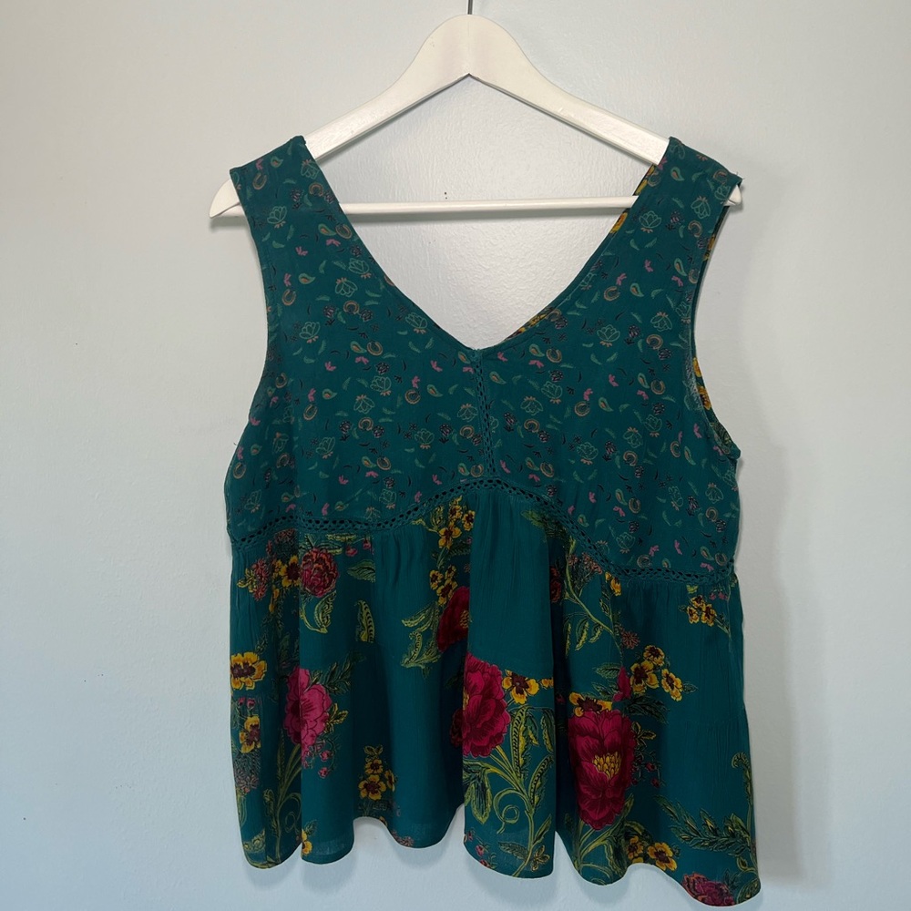 Flowy Turquoise Angie Peasant Tank Top Shirt